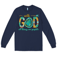 Navy with god all things are possible with turquoise gemstone bbs Long Sleeve Tee - BundleAndBundleShop