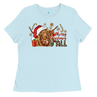Baby Blue merry christmas yall Ladies Tee - CowGirlArtShop