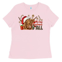 Bubblegum Pink merry christmas yall Ladies Tee - CowGirlArtShop