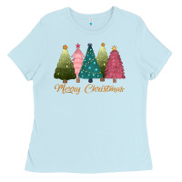 Baby Blue merry christmas trees Ladies Tee - CowGirlArtShop