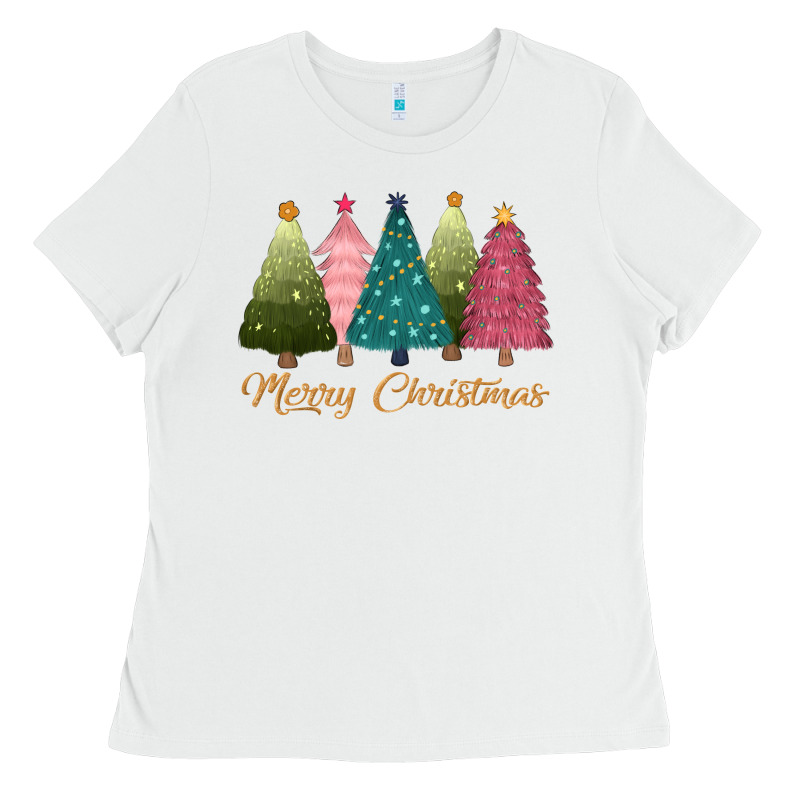 Merry Christmas Trees Ladies Tee by CowGirlArtShop | Teevron