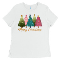 White merry christmas trees Ladies Tee - CowGirlArtShop