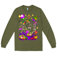 Army Green Mardi Gras Skeletons Long Sleeve Tee - BundleAndBundleShop
