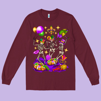 Mardi Gras Skeletons Long Sleeve Tee Designed By Bundleandbundleshop