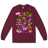 Burgundy Mardi Gras Skeletons Long Sleeve Tee - BundleAndBundleShop