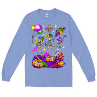 Colony Blue Mardi Gras Skeletons Long Sleeve Tee - BundleAndBundleShop
