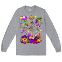 Heather Grey Mardi Gras Skeletons Long Sleeve Tee - BundleAndBundleShop