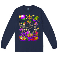 Navy Mardi Gras Skeletons Long Sleeve Tee - BundleAndBundleShop