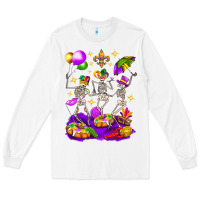 White Mardi Gras Skeletons Long Sleeve Tee - BundleAndBundleShop