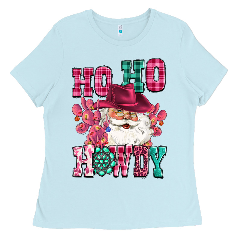 Ho Ho Howdy Santa Pink Christmas Ladies Tee by CowGirlArtShop | Teevron
