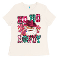 Bone ho ho howdy santa pink christmas Ladies Tee - CowGirlArtShop