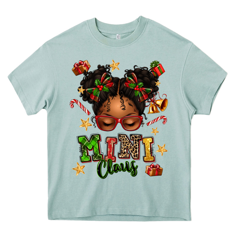 Mini Claus Messy Bun Heavy Core Tee by texasbilliewilder | Teevron