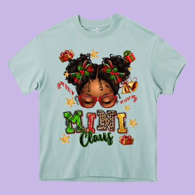 Mini Claus Messy Bun Heavy Core Tee Designed By Texasbilliewilder