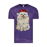 Cloud Purple white pomeranian with christmas lights Vintage Tee - RanaPortraitStore