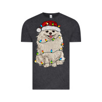 Vintage Black white pomeranian with christmas lights Vintage Tee - RanaPortraitStore