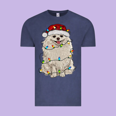 White Pomeranian With Christmas Lights Vintage Tee Designed By Ranaportraitstore