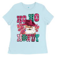 Baby Blue ho ho howdy santa pink christmas Ladies Tee - CowGirlArtShop