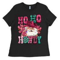 Black ho ho howdy santa pink christmas Ladies Tee - CowGirlArtShop