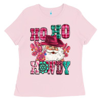 Bubblegum Pink ho ho howdy santa pink christmas Ladies Tee - CowGirlArtShop