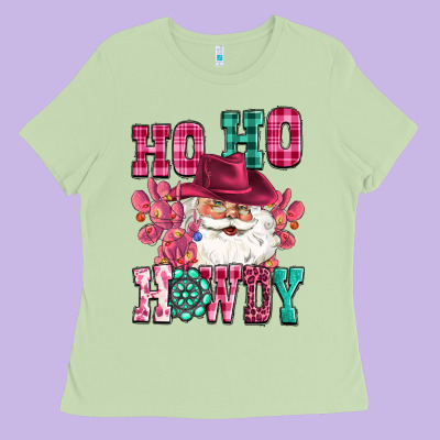 Ho Ho Howdy Santa Pink Christmas Ladies Tee Designed By Cowgirlartshop