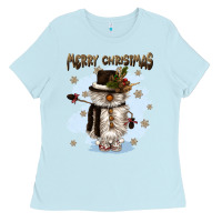 Baby Blue merry christmas snowman Ladies Tee - CowGirlArtShop