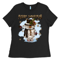 Black merry christmas snowman Ladies Tee - CowGirlArtShop