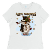 White merry christmas snowman Ladies Tee - CowGirlArtShop