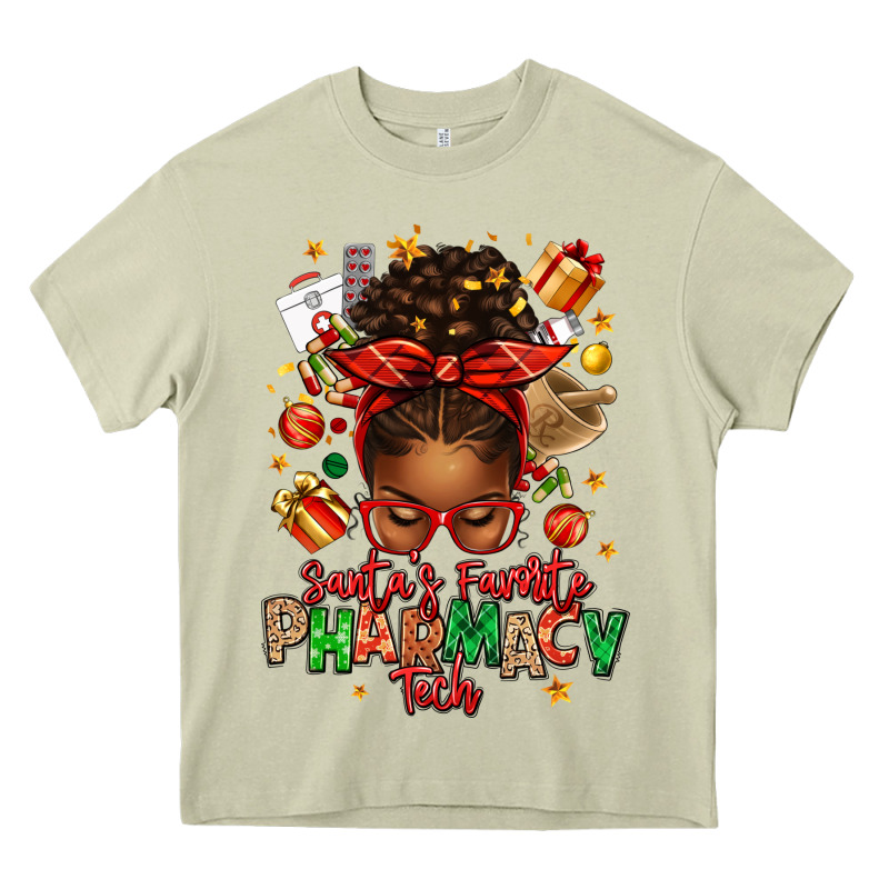Santas Favorite Pharmacy Tech Afro Messy Bun Heavy Core Tee by texasbilliewilder | Teevron