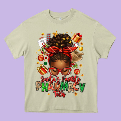 Santas Favorite Pharmacy Tech Afro Messy Bun Heavy Core Tee Designed By Texasbilliewilder