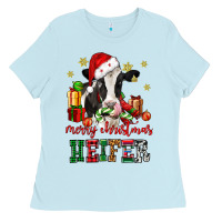 Baby Blue merry christmas heifer cow Ladies Tee - CowGirlArtShop