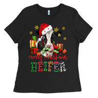 Black merry christmas heifer cow Ladies Tee - CowGirlArtShop