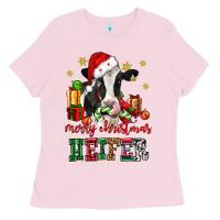 Bubblegum Pink merry christmas heifer cow Ladies Tee - CowGirlArtShop