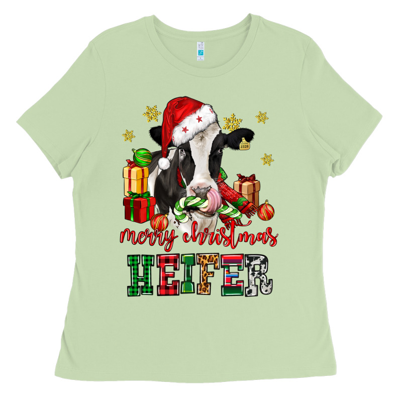 Merry Christmas Heifer Cow Ladies Tee by CowGirlArtShop | Teevron