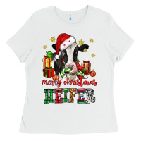 White merry christmas heifer cow Ladies Tee - CowGirlArtShop