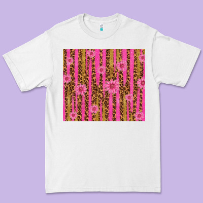 Glitter Pink Stripe Leopard Pattern With Flowers Premium Tee Designed By Tumblerdesignbyshophia