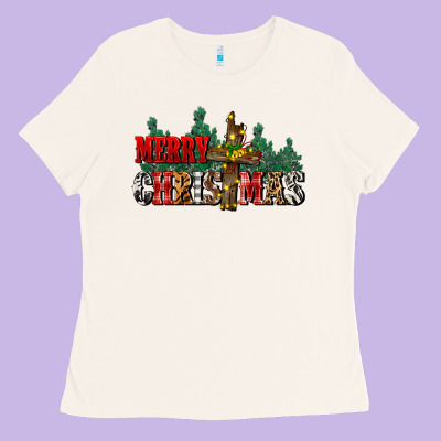 Merry Christmas  Cross Ladies Tee Designed By Cowgirlartshop