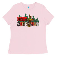 Bubblegum Pink merry christmas  cross Ladies Tee - CowGirlArtShop