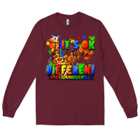 Burgundy it's ok to be different autism awareness Long Sleeve Tee - FaDigitalArtStudio