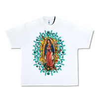 White Our Lady Of Guadalupe Gemstone Sunflowers Urban Heavy Tee - FaDigitalArtStudio