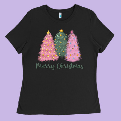 Merry Christmas Trees Ladies Tee Designed By Cowgirlartshop