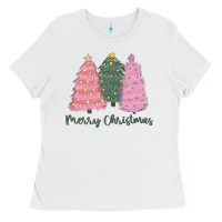 White merry christmas trees Ladies Tee - CowGirlArtShop