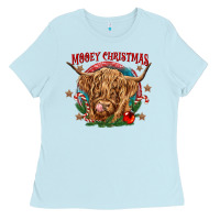 Baby Blue mooey christmas Ladies Tee - CowGirlArtShop
