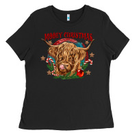 Black mooey christmas Ladies Tee - CowGirlArtShop