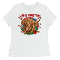 White mooey christmas Ladies Tee - CowGirlArtShop