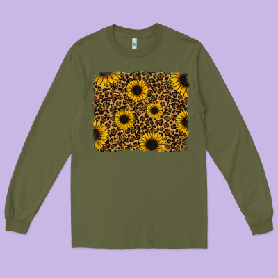 Leopard Sunflowers Background Long Sleeve Tee Designed By Ranaportraitstore