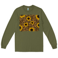 Army Green leopard sunflowers background Long Sleeve Tee - RanaPortraitStore