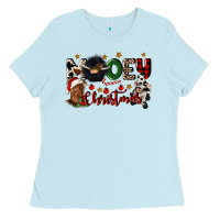 Baby Blue mooey christmas Ladies Tee - CowGirlArtShop
