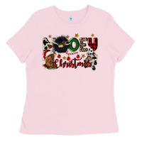 Bubblegum Pink mooey christmas Ladies Tee - CowGirlArtShop