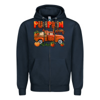Navy pumpkin farm truck Zipper Hoodie - AdoDesignShop
