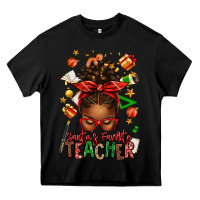 Black santa's favorite teacher afro messy bun Heavy Core Tee - texasbilliewilder